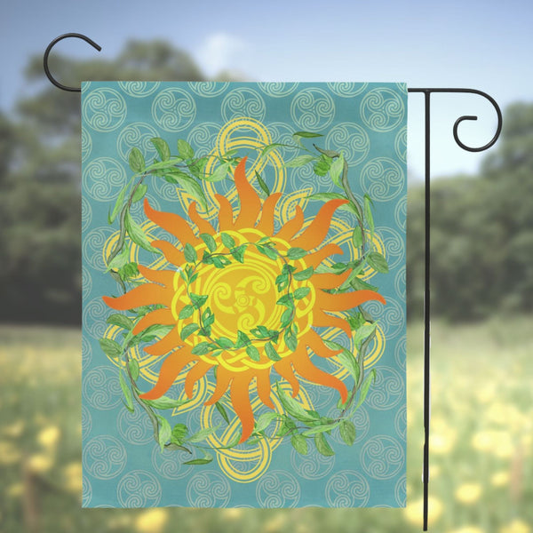 Summer Litha Garden Flag - Celtic Sun Greenery Motif