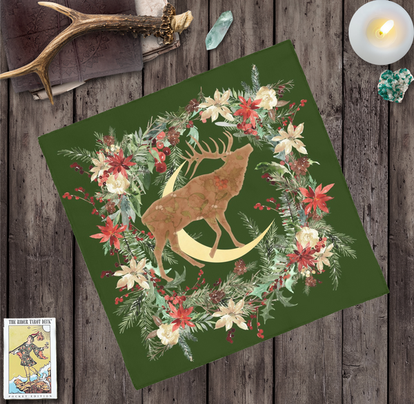 Woodland Deer Altar Cloth Tarot Mat - Yule Winter Decor Square