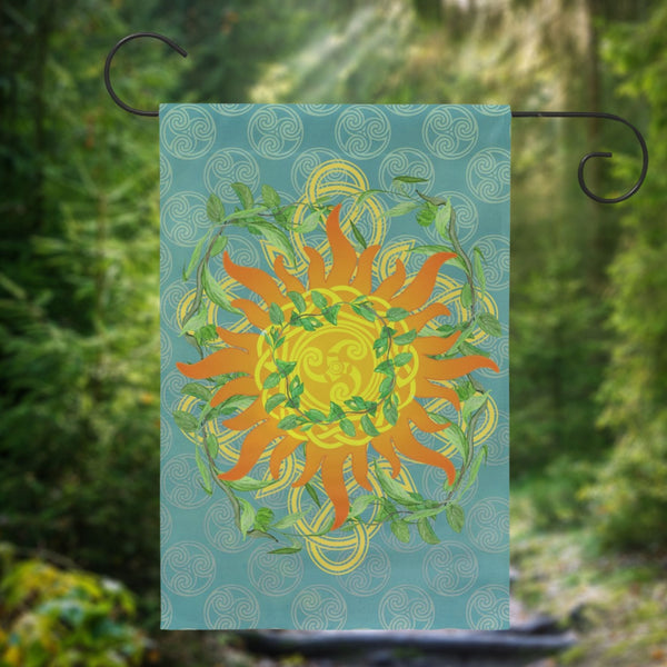 Summer Litha Garden Flag - Celtic Sun Greenery Motif