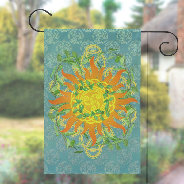 Summer Litha Garden Flag - Celtic Sun Greenery Motif