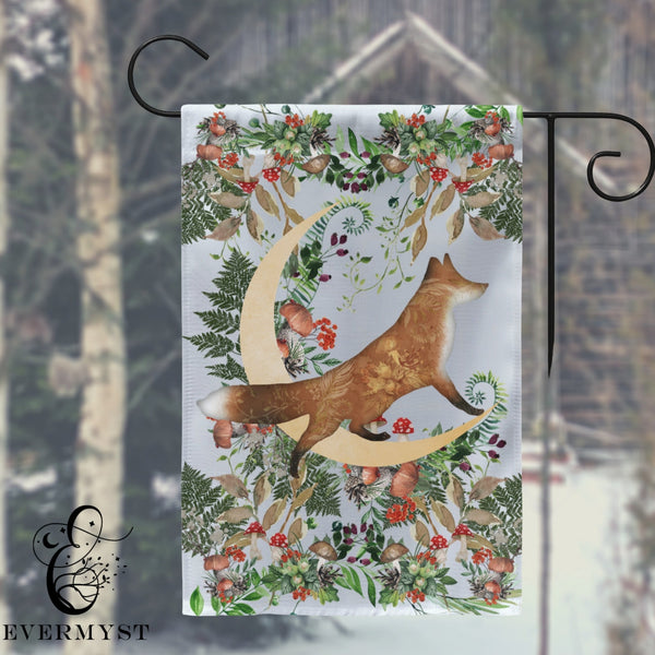 Forest Fox Garden Flag - Whimsical Folk Woodland Cottage