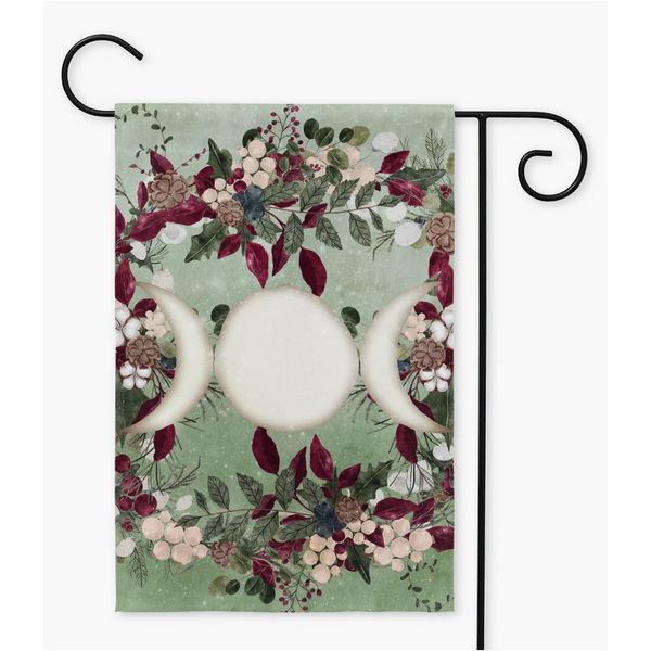 Winter Greens Yule Triple Moon Garden Flag