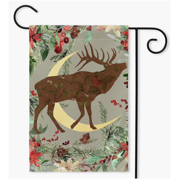 Wintery Garden Flag - Whimsical Stag Design