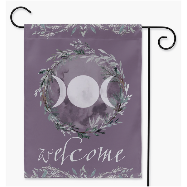 Triple Moon Wiccan Garden Flag - Welcome Witch Pagan Decor
