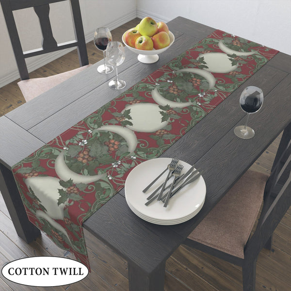 Winter Solstice Table Runner - Holly Triple Moon Tarot Reading Mat