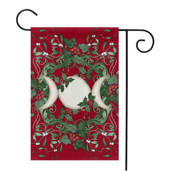 Yule Holly Triple Moon Red Garden Flag