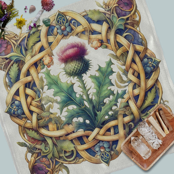 a painting of a thistle surrounded by leaves