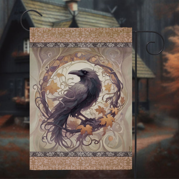 a painting of a black bird on a tree branch