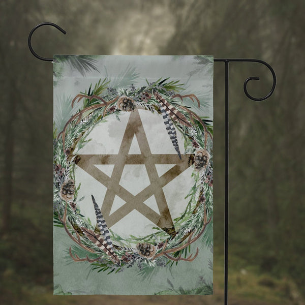 Pagan Forest Witch Garden Flag - Pentacle Decor Gift
