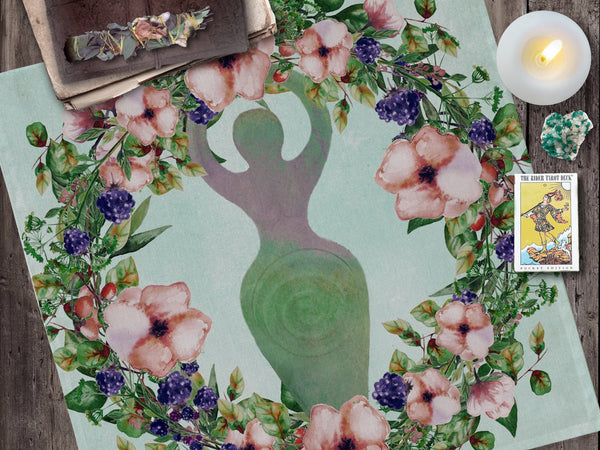 Summer Flowers Altar Cloth - Abundance And Goddess Wicca Decor Tarot 24X24 Inch Crepe Square