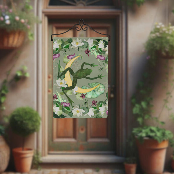 a picture of a door with a green frog on it