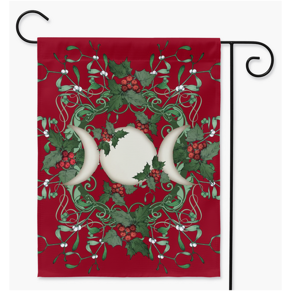 Yule Holly Triple Moon Red Garden Flag Double / 24.5X32.125 Inch