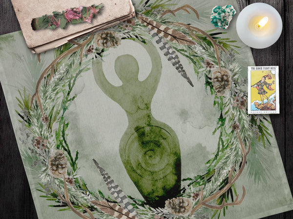 Goddess Altar Cloth - Nature Inspired Wicca And Pagan Decor 24X24 Inch Crepe Square