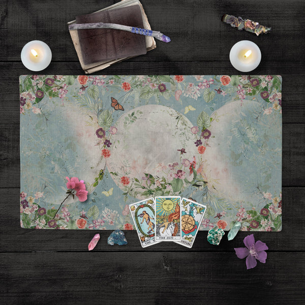 Floral Triple Moon Altar Cloth - Litha Solstice Tarot Mat For Decor Rec