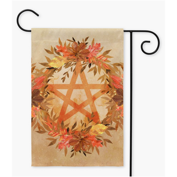 Fall Pentacle Garden Flag - Witch Samhain Wicca Pagan Decor Double / 12X18 Inch