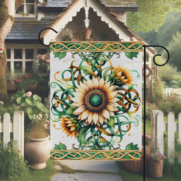 a sunflower painted on the side of a house