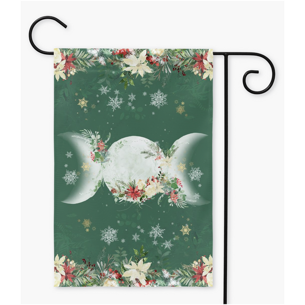 Yule Triple Moon Garden Flag - Pagan Winter Solstice Decor Double / 12X18 Inch