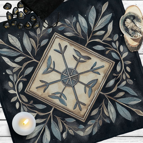 a painting of a compass surrounded by leaves