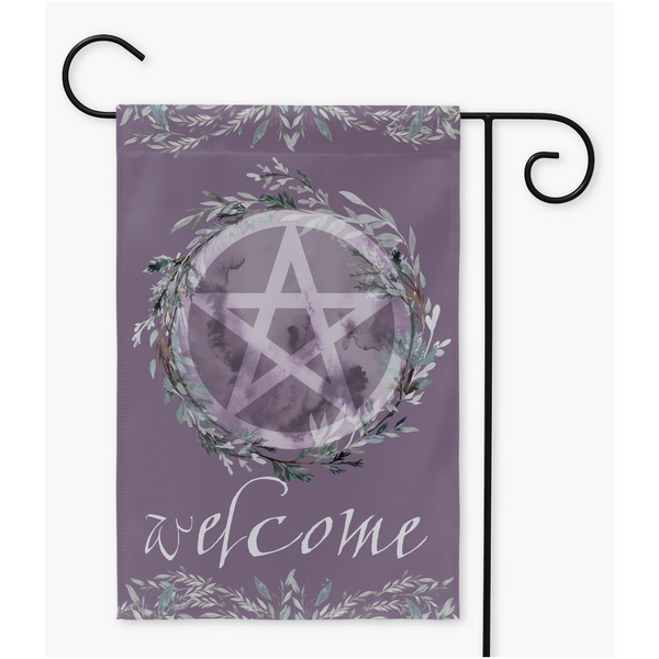 Witchy Garden Flag With Pentacle And Moon Design