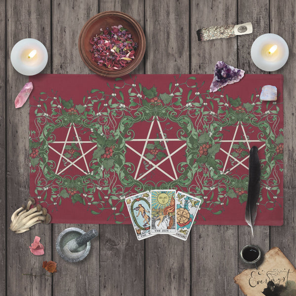 Holly Red Pentacle Altar Cloth Yule Of Tarot Rec