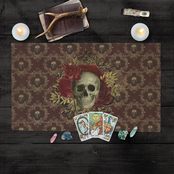 Gothic Tarot Reading Mat - Vintage Skull Altar Cloth Rec