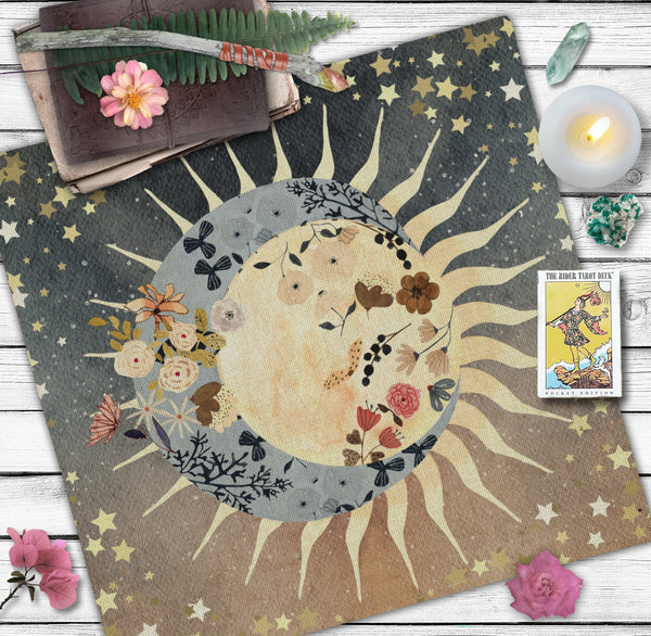 Whimsical Celestial Altar Cloth - Witchy Tarot Reading Mat Square