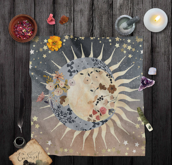 Whimsical Celestial Altar Cloth - Witchy Tarot Reading Mat Square
