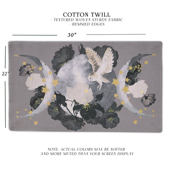 Triple Moon Owl Altar Cloth - Grey And Black Wicca Witch Boho Design Rec