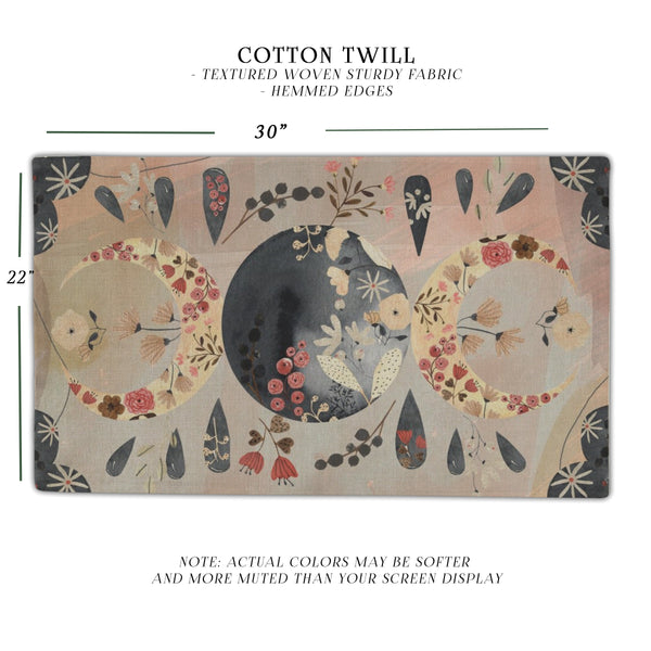 Celestial Altar Cloth - Boho Tarot And Moon Stars Design With Flower Accents Rec