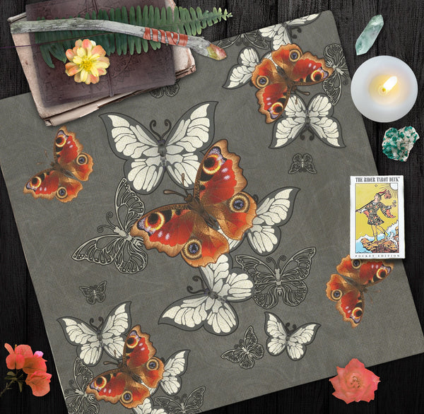 Altar Cloth With Butterflies - Tarot Reading Mat Boho Witch Decor 24X24 Inch Crepe Square