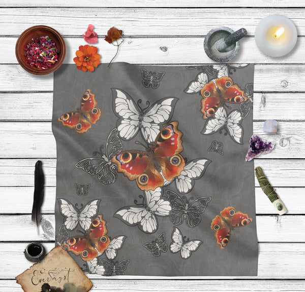 Altar Cloth With Butterflies - Tarot Reading Mat Boho Witch Decor Square