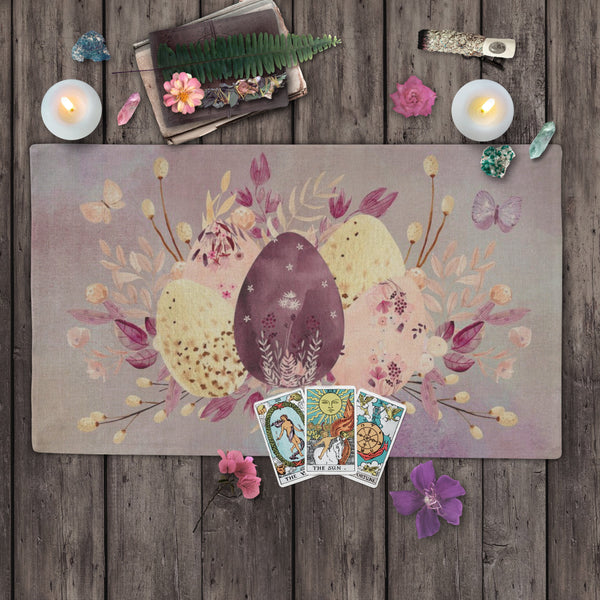 Whimsical Altar Cloth Spring Eggs Flowers Tarot Mat For Ostara Cottage Decor Rec