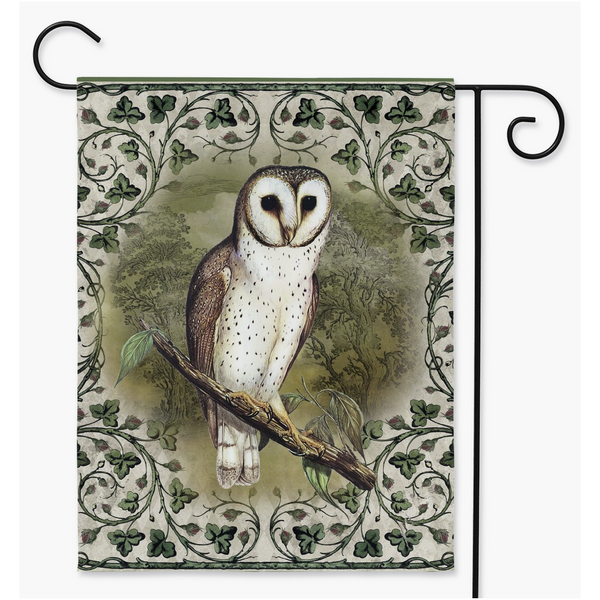Vintage Owl Whimsical Green Cottage Garden Flag