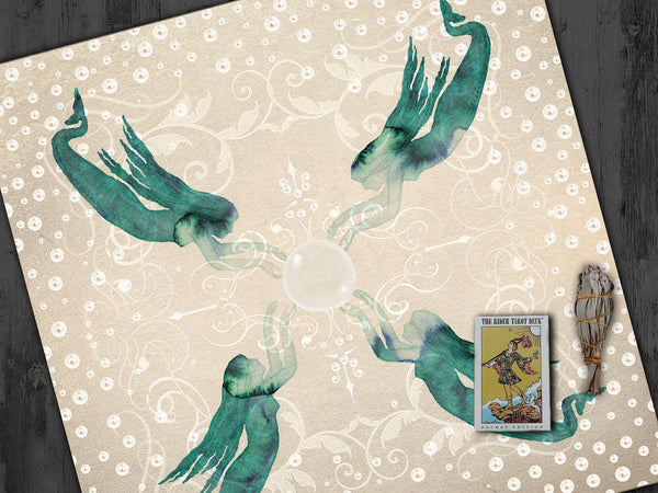 Mermaid Altar Cloth - Tarot Reading Mat For Sea Witch Magic 22X22 Inch Twill Square
