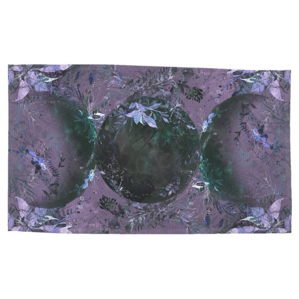 Triple Moon Wiccan Altar And Tarot Cloth In Black Purple - Pagan Decor Rec