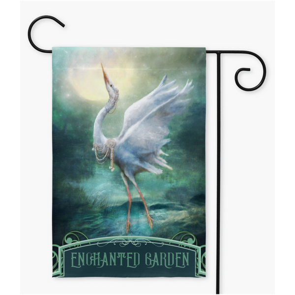 Enchanted Heron Garden Flag - Magical Outdoor Decoration Single / 12X18 Inch