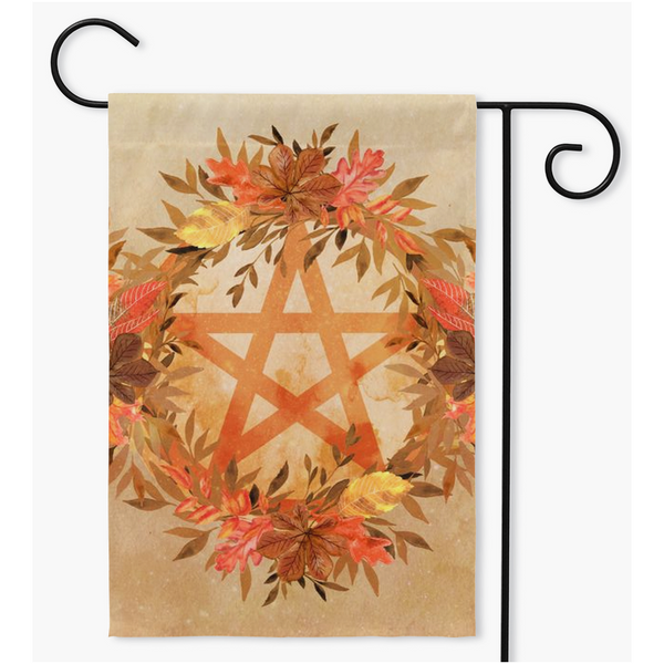 Fall Pentacle Garden Flag - Witch Samhain Wicca Pagan Decor Single / 18.325X27 Inch