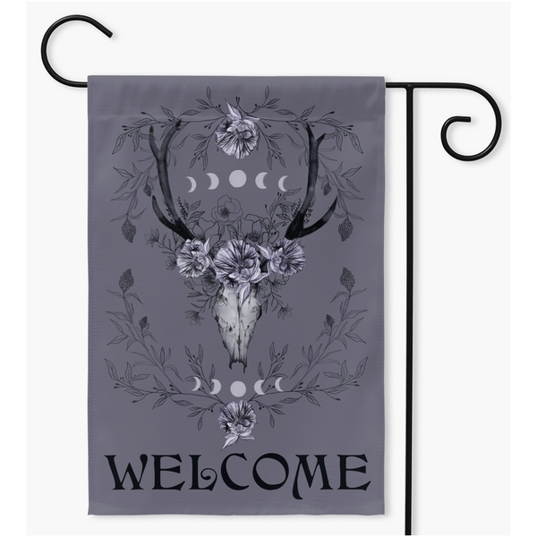 Botanical Skull Welcome Flag Boho Witchy Decor Single / 18.325X27 Inch