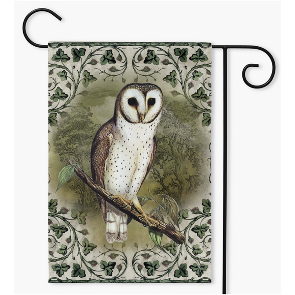Vintage Owl Whimsical Green Cottage Garden Flag