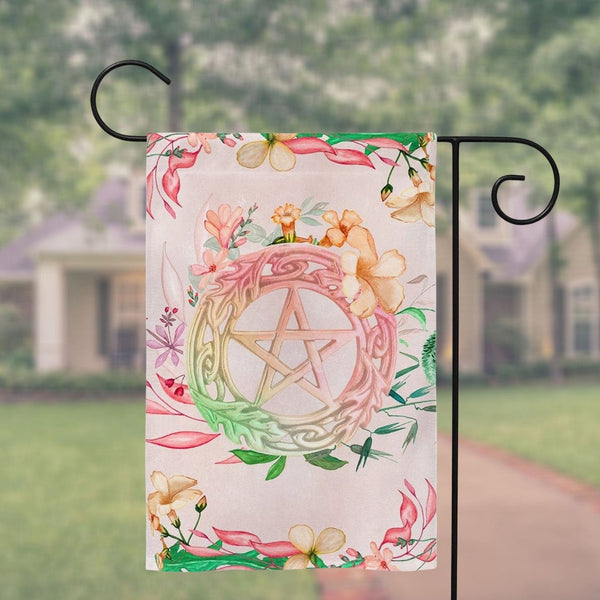 Floral Pentacle Garden Flag - Witch Pagan Wicca Decor And Gift