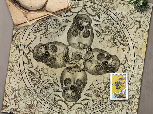 Vintage Samhain Altar Cloth Skull Floral Witch Decor For Wicca And Pagan Practices Square