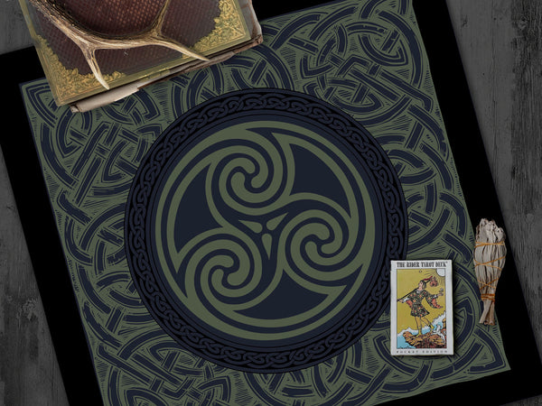 Celtic Altar Tarot Cloth - Dark Triskelle Design Square