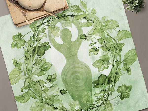 Pagan Altar Cloth - Green Goddess And Witch Ritual Decor 22X22 Inch Twill Square