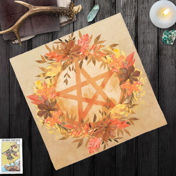 Autumn Altar Cloth With Pentacle - Mabon Equinox Samhain Season Square