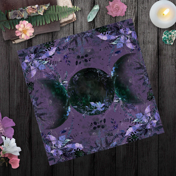 Triple Moon Altar Cloth And Samhain Tarot Decor In Witchy Black Violet Square