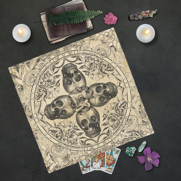 Vintage Samhain Altar Cloth Skull Floral Witch Decor For Wicca And Pagan Practices Square
