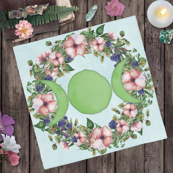 Summer Green Triple Moon Altar Cloth - Tarot Witch Decor And Seasonal Altars Square