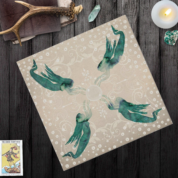 Mermaid Altar Cloth - Tarot Reading Mat For Sea Witch Magic Square