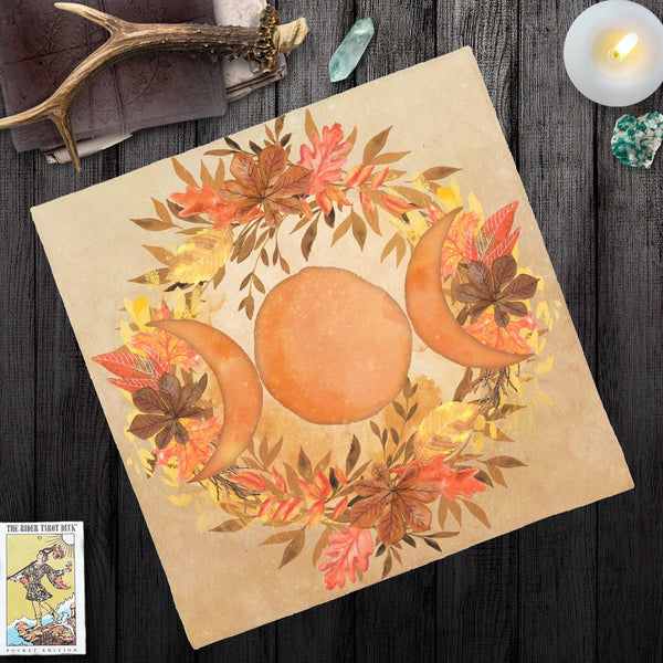 Triple Moon Altar Cloth - Fall Autumn Equinox Tarot Accessory Square