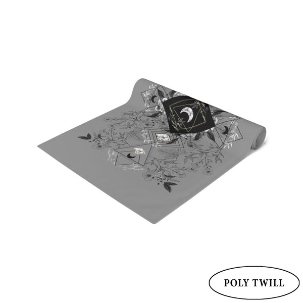 Botanical Grey Moon Table Runner - Witchy Vibe Home Decor Altar Cloth For Display